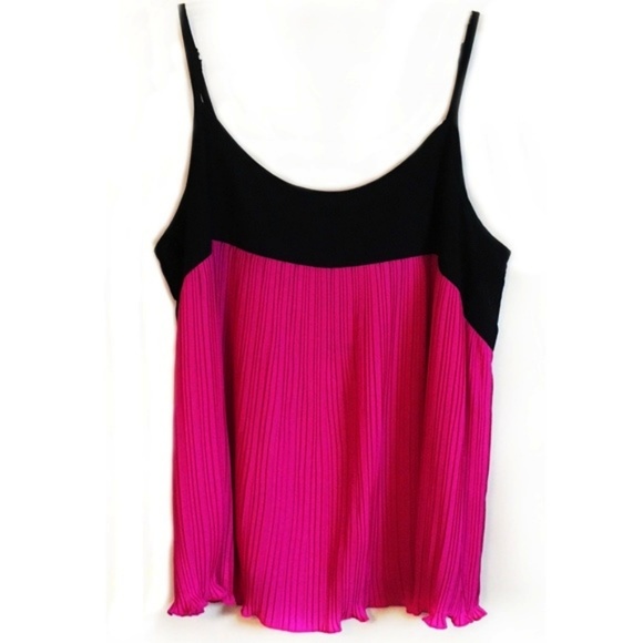 INC Pink Black Colorblock Top Cami Pleated XL - Picture 2 of 3
